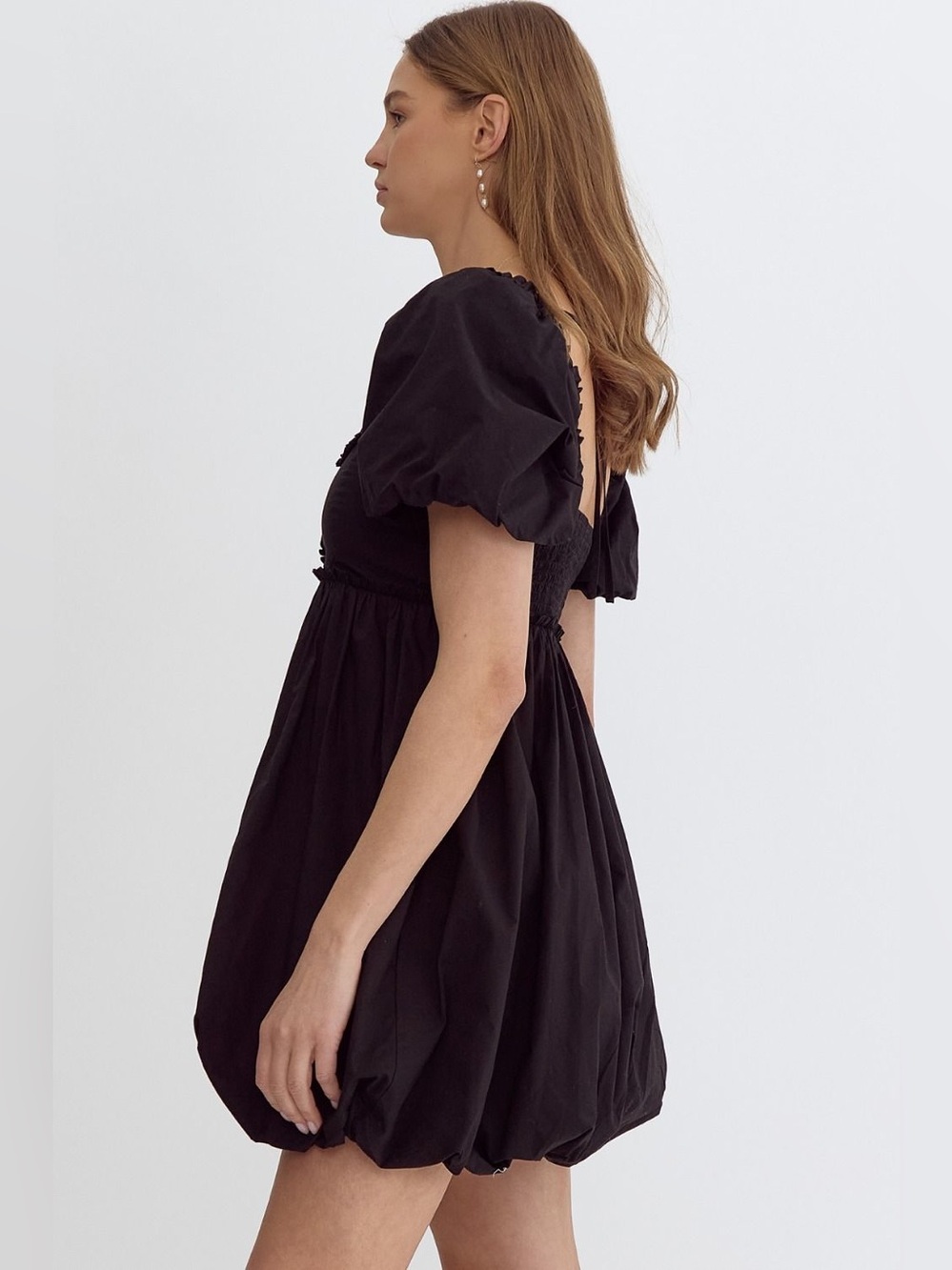 Entro | The Genevieve Puff Sleeve Mini Boho Chic Little Black Dress New Small - Picture 7 of 12